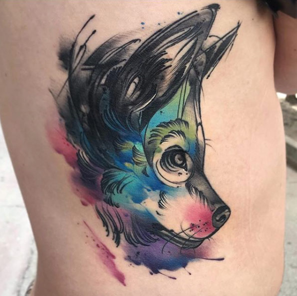 595x592 Watercolor Wolf Tattoo