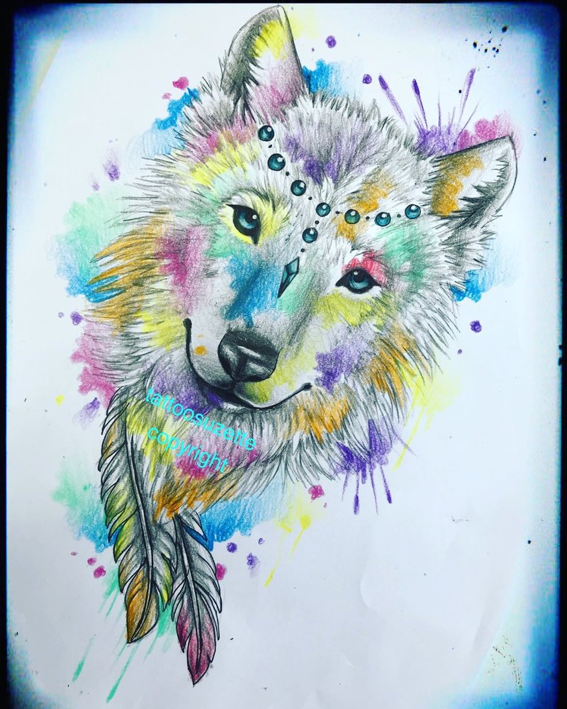 800x1000 Watercolor Wolf Tattoo Design By Tattoosuzette