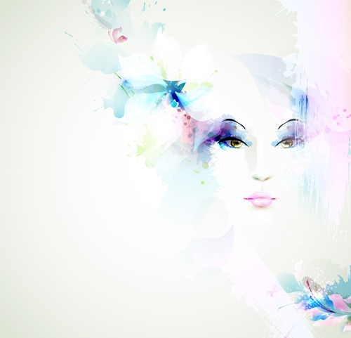 500x481 Beautiful Women Face With Watercolor Flower Vector 06 Free Download