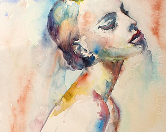 340x270 Original Watercolor Painting. Portrait Of Young Lady. Woman.