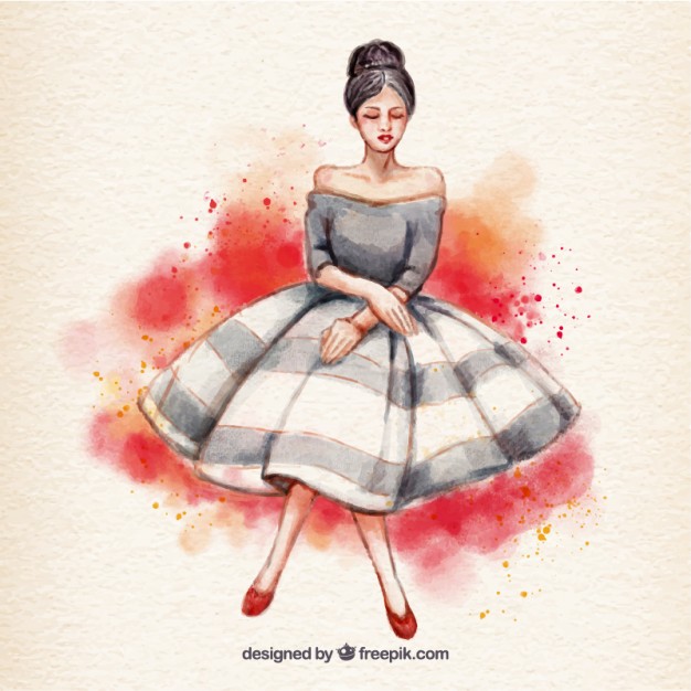 626x626 Watercolor Woman With Dress Vector Free Download