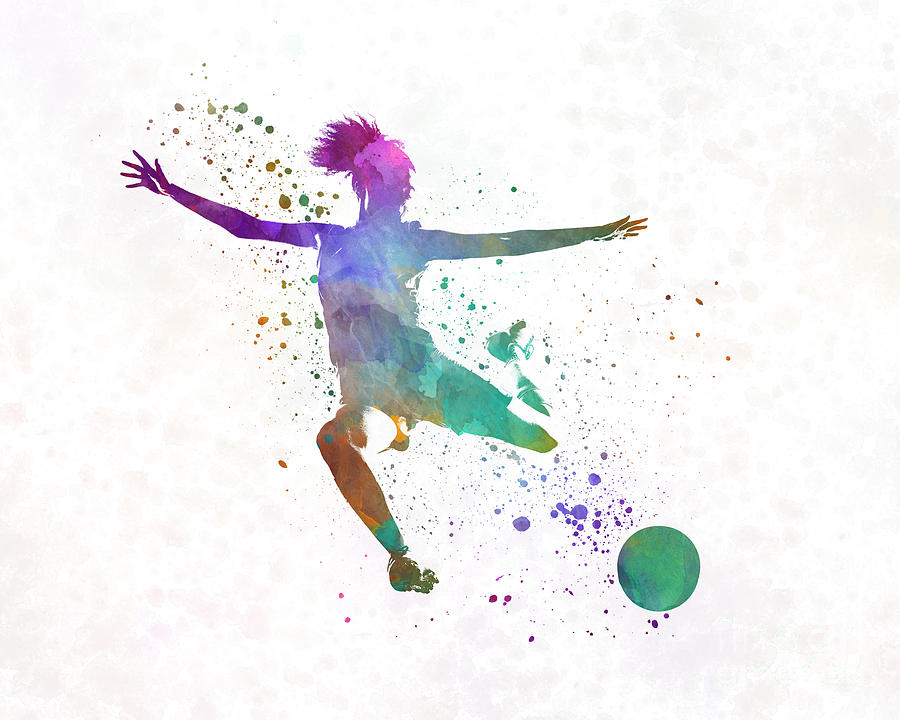 900x720 Woman Soccer Player 03 In Watercolor Painting By Pablo Romero