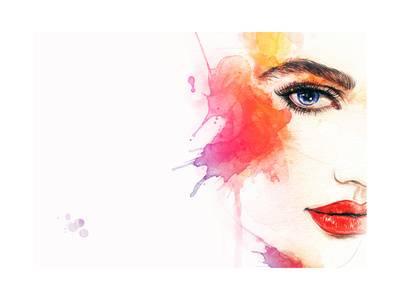 400x300 Beautiful Woman Face. Watercolor Illustration Art Print By Anna