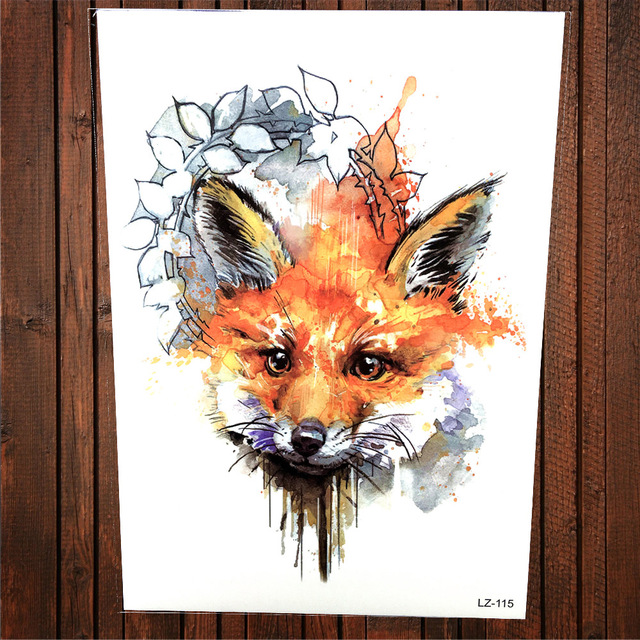 640x640 Watercolor Fox Face Temporary Tattoo Women Body Art Painting