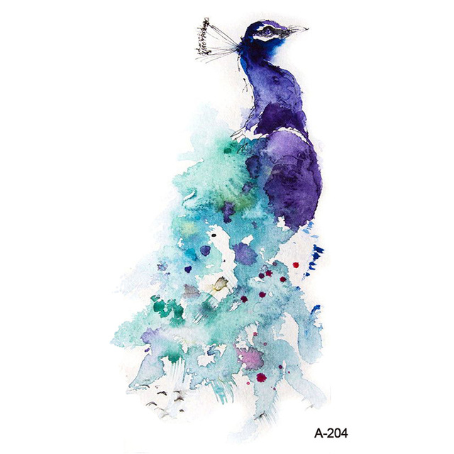 640x640 Buy Wyuen Watercolor Peacock Fake Tattoo Sticker