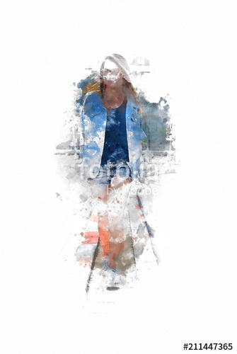 335x500 Beautiful Woman Body On Watercolor Painting Background. Stock