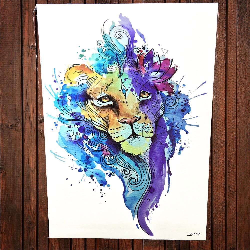 1000x1000 Fashion Watercolor Geometric Lion Waterproof Temporary Tattoo