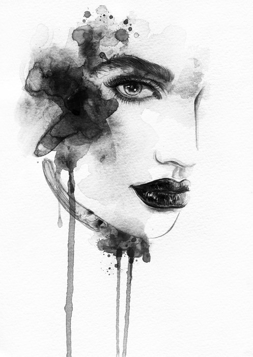 497x700 Beautiful Woman Face. Watercolor Illustration Wall Mural Pixers