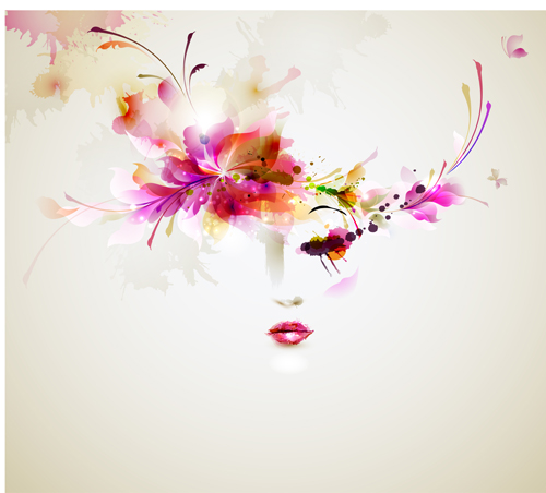 500x452 Beautiful Women Face With Watercolor Flower Vector 01 Free Download