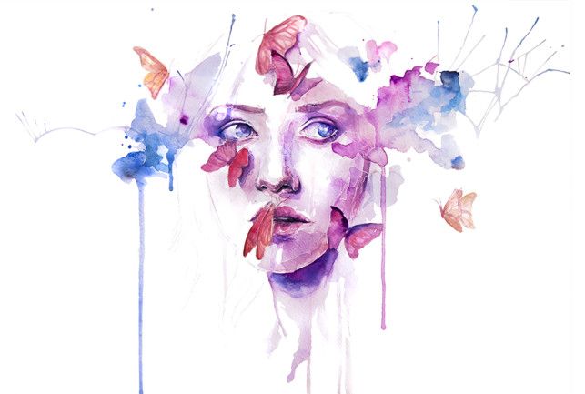 643x433 Watercolor Woman Portrait Face Drip Splash Splatter Ink Spill