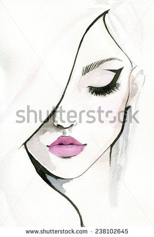 307x470 Watercolor Women Faces Black Eyes