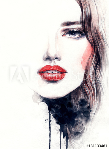 367x500 Abstract Woman Face. Fashion Illustration. Watercolor Painting