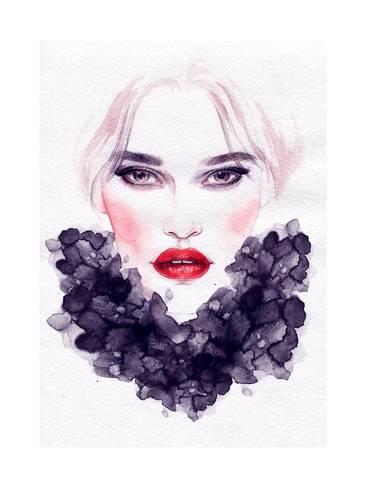 366x488 Beautiful Woman Face. Watercolor Illustration Posters By Anna