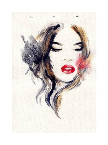 366x488 Beautiful Woman Face. Watercolor Illustration Prints By Anna