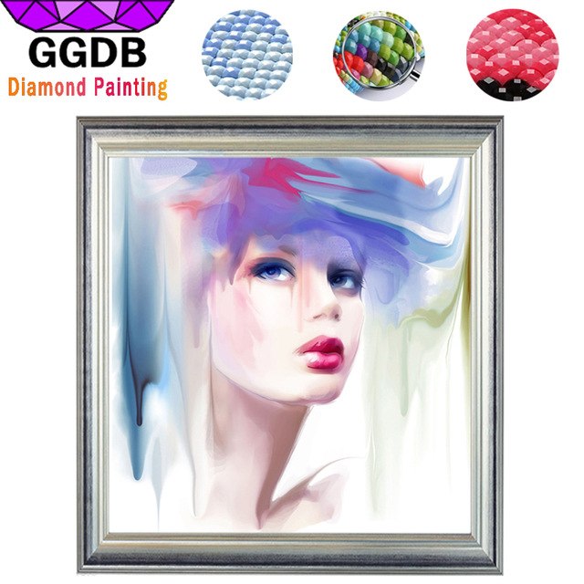 640x640 Ggdb Watercolor Woman Head Portrait Figure 3d Diamond Embroidery