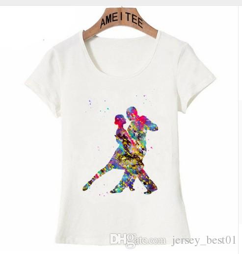 493x518 2018 Harajuku Figure Skating Girl Watercolor Art T Shirt Summer
