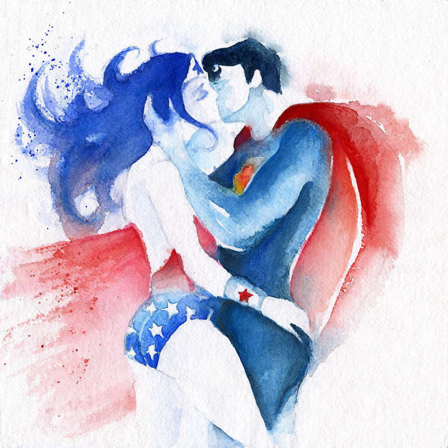 880x880 I Watercolor Superheroes With Big Splashes Bored Panda