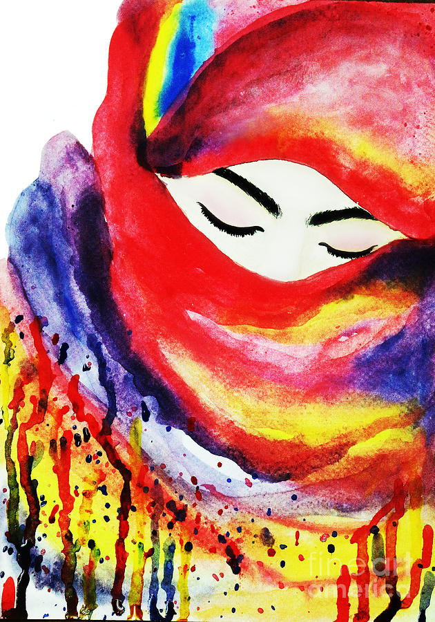 630x900 Watercolor Muslim Women Painting By Rasirote Buakeeree