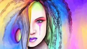 300x169 Alice, Beautiful, Colors, Face, Fantasy, Painting, Rainbow