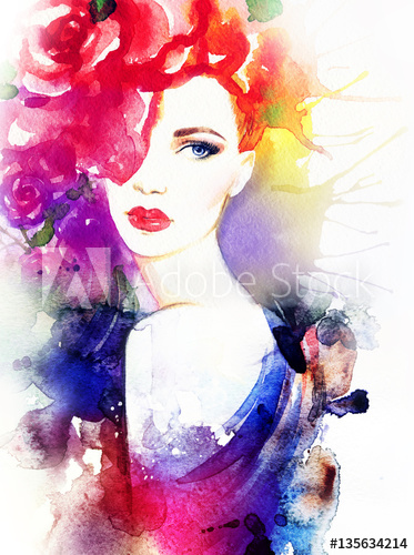 373x500 Abstract Woman Face. Fashion Illustration. Watercolor Painting