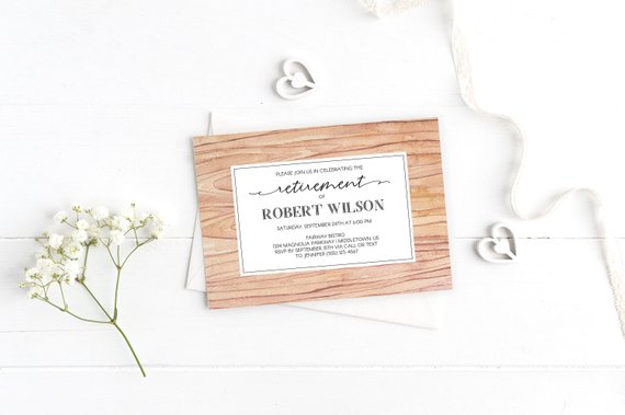 570x379 Printable Retirement Party Invitation Watercolor Wood Grain Etsy