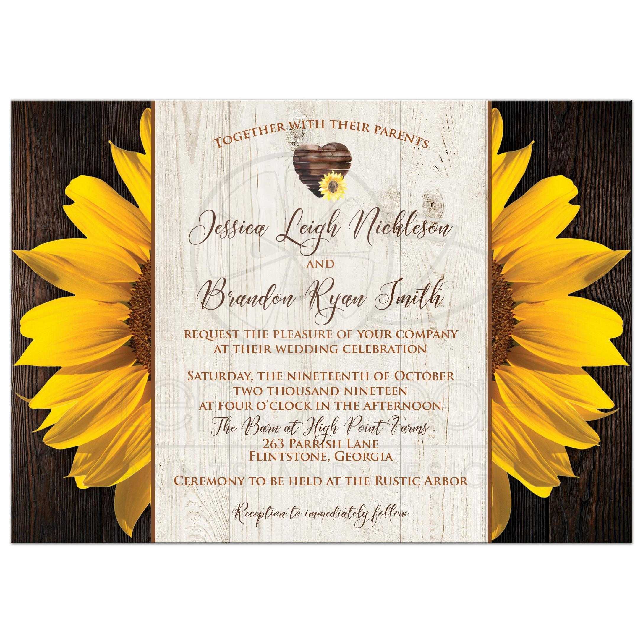 2175x2175 Sunflowers On Wood Grain Wedding Invitation With Heart