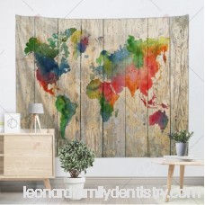228x228 Colorful W91 Inch L71 Inch Watercolor Map Wood Grain Wall Art