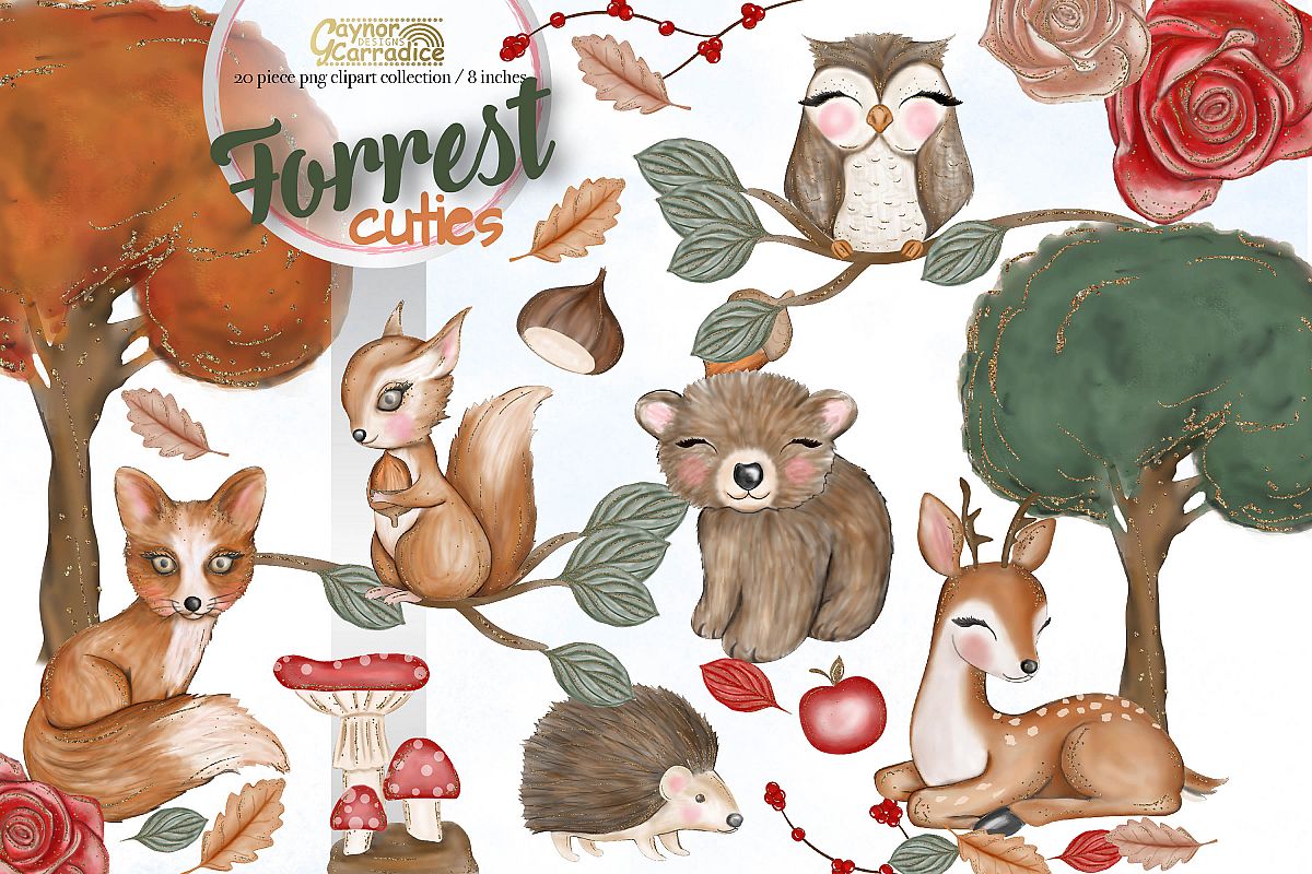 1200x800 Forrest Cuties, Woodland Animals Watercolor Clipart