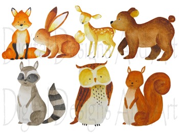 350x263 Watercolor Forest Animals Clipart, Woodland Animal Clipart