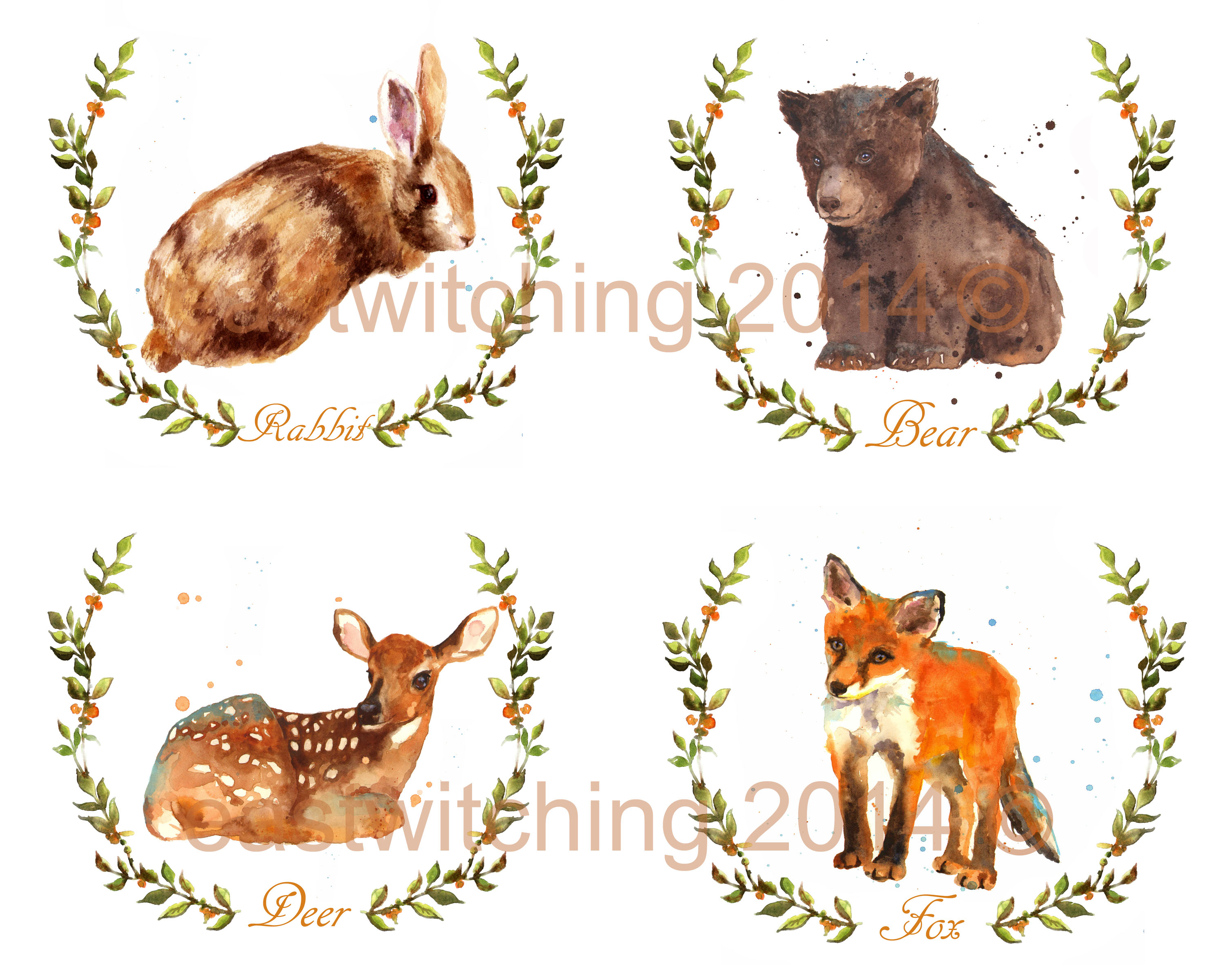 3000x2400 Woodland Nursery Wreath Collection Alison Fennell Art