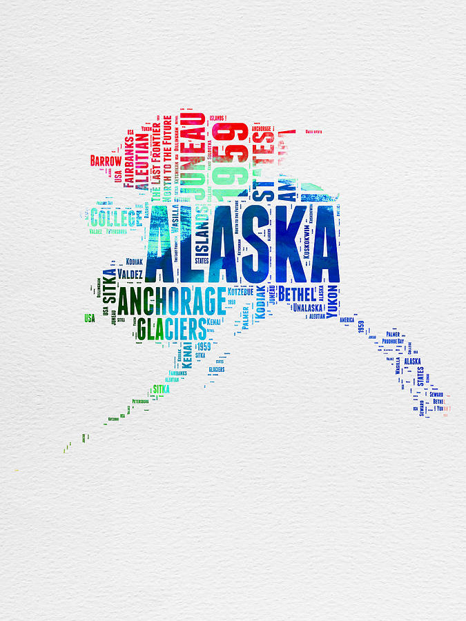 675x900 Alaska Watercolor Word Cloud Digital Art By Naxart Studio