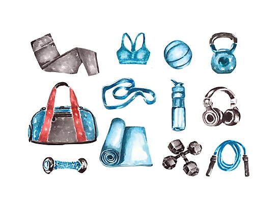 550x406 Watercolor Workoutexercise Equipment Photographic Prints By