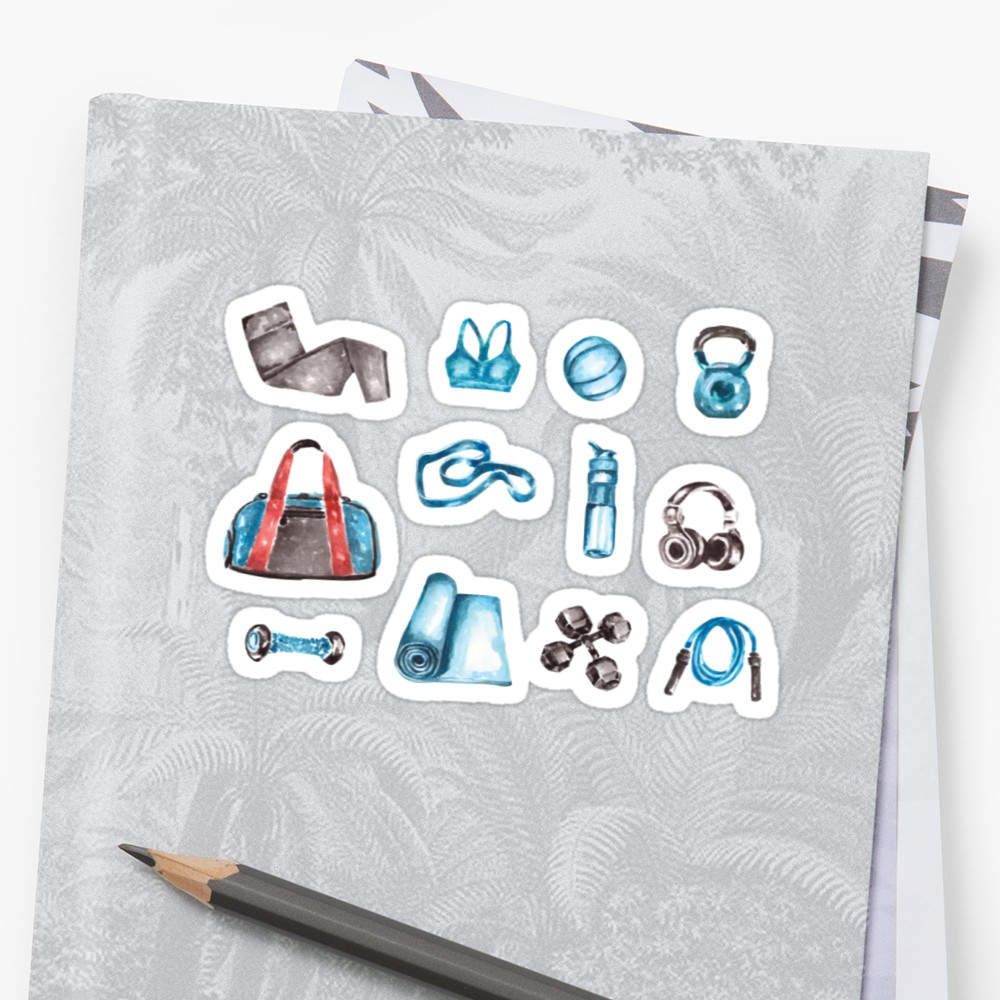 1000x1000 Watercolor Workoutexercise Equipment Stickers By Erika Lancaster