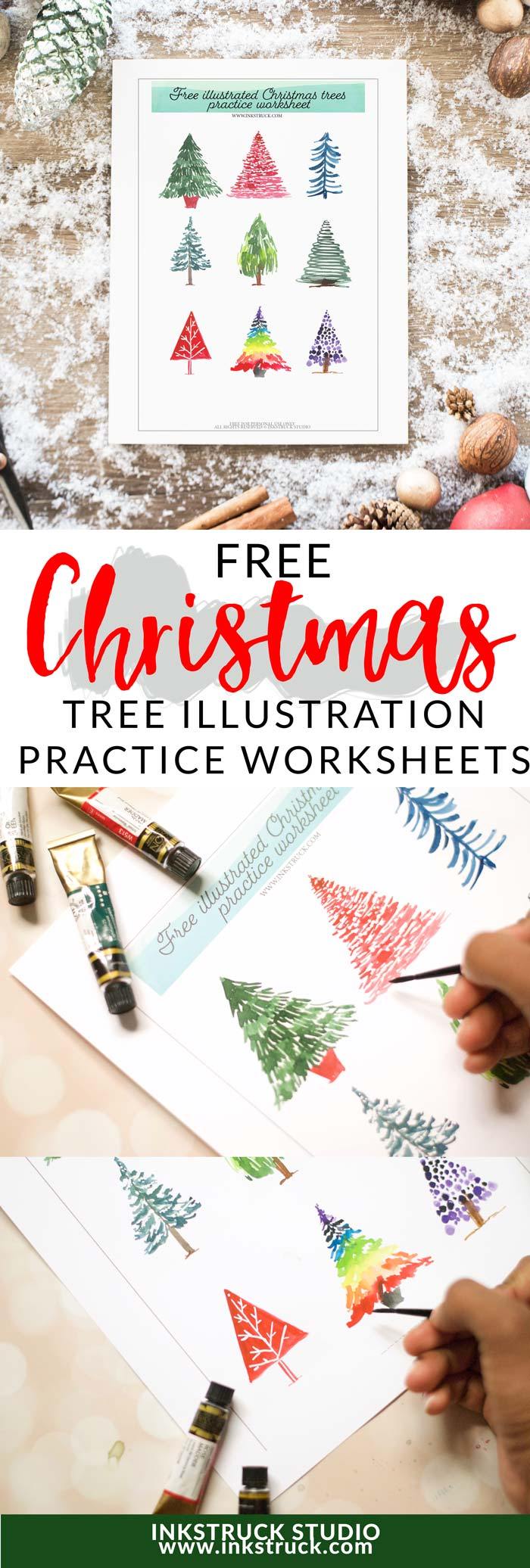 700x2072 Free Watercolor Christmas Tree Worksheet Inkstruck Studio