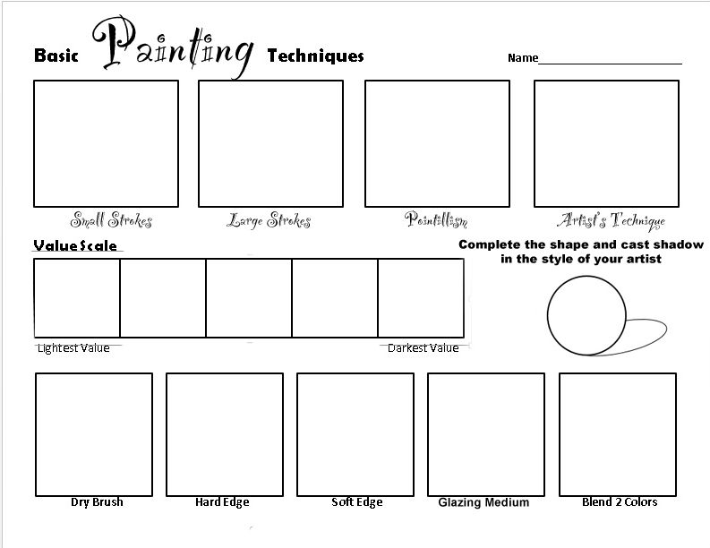 793x612 Painting Techniques Worksheet For Studio Art Journals 2014 2015
