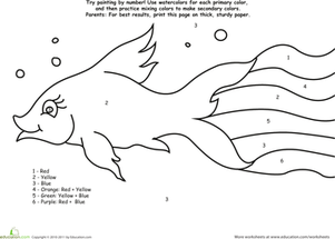 301x215 Watercolor Paint By Number Rainbow Fish Worksheet
