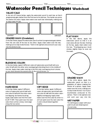 309x400 Watercolor Pencil Techniques Worksheet From Createartwithme On