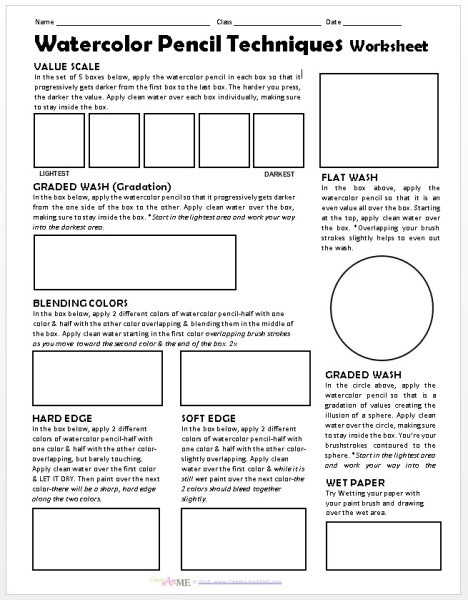 468x600 Watercolor Pencil Techniques Worksheet Preview2