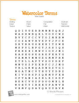 256x332 Watercolor Terms Word Search Worksheet