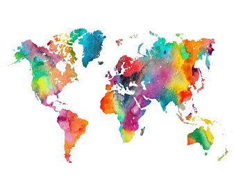 340x270 Rainbow World Map Printable Watercolor World Map Wall Art Etsy