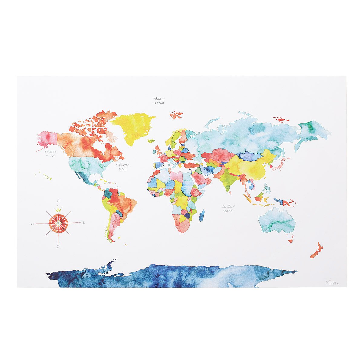 1200x1200 Watercolor World Map Painted World Map, Color Coded Map