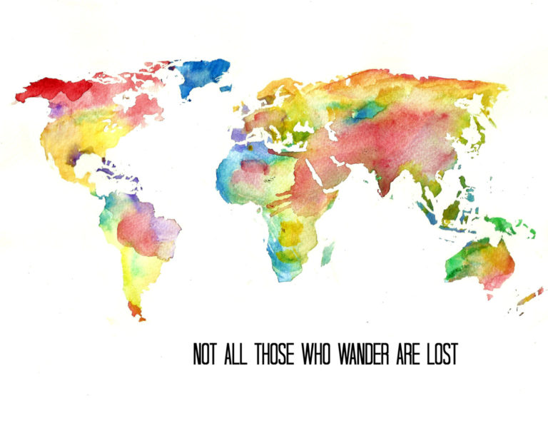 768x614 Watercolor World Map Art Print Quote Illustration At Of The X