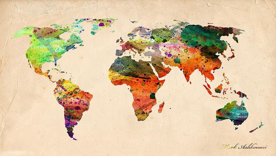 900x510 Watercolor World Map Digital Art By Mark Ashkenazi
