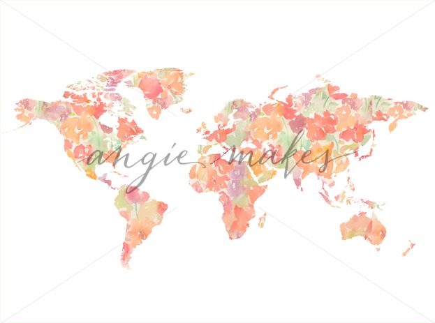 623x463 Watercolor World Map Floral Wall Art. Printable World Art