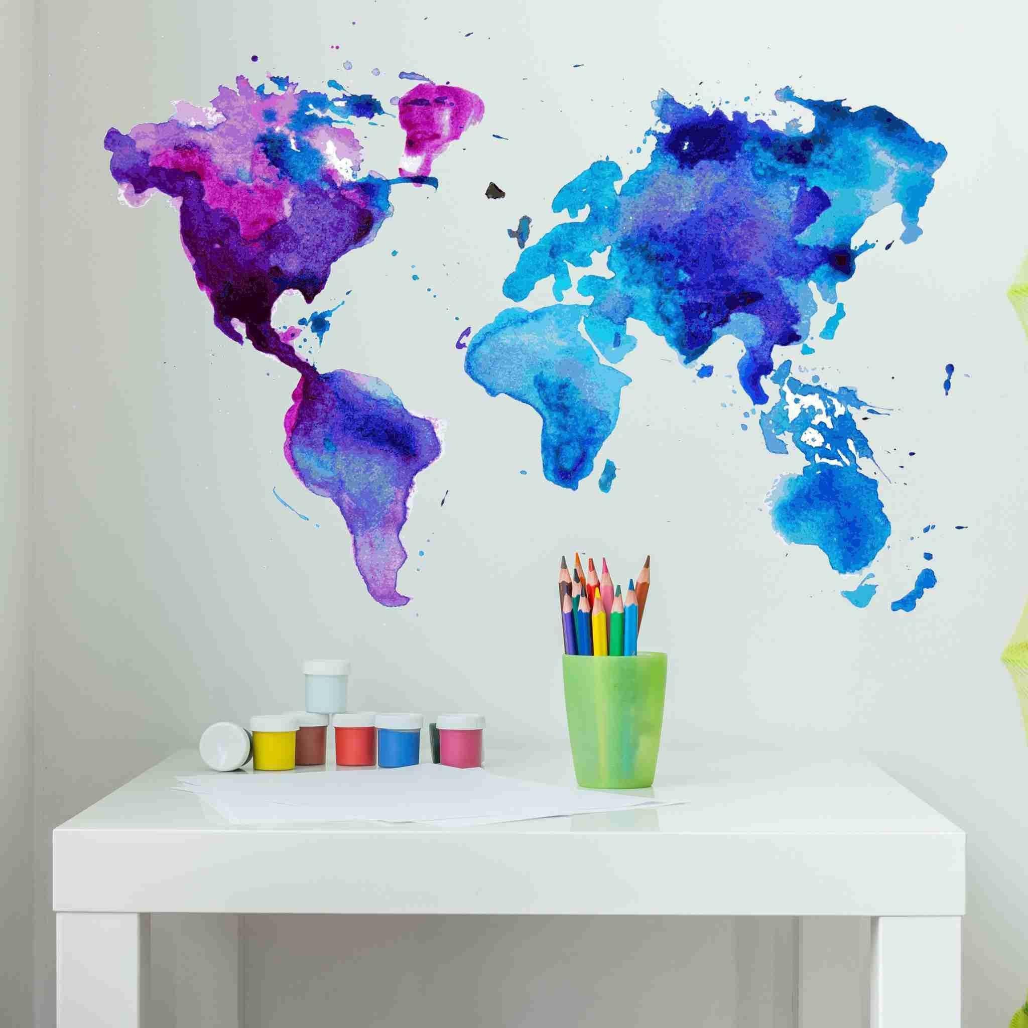 2048x2048 Watercolor World Map Wall Decal Style And Apply