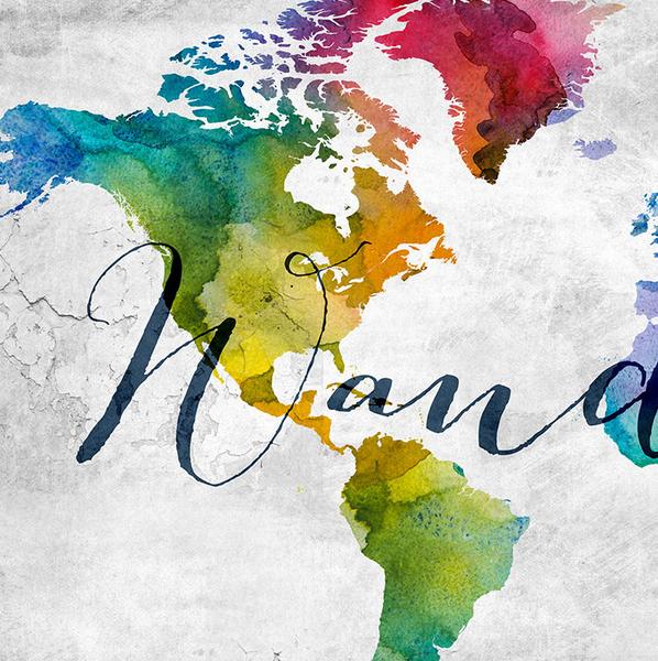 598x600 World Map Art Print, Watercolor Painting, Large Watercolor World