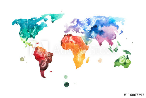 500x334 Hand Drawn Watercolor World Map Aquarelle Illustration.