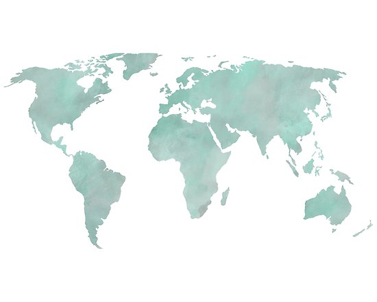 550x440 Mint Green Watercolor World Map Posters By Leah Biernacki Redbubble