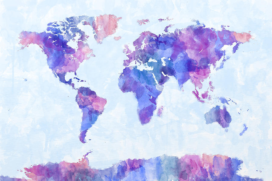 900x600 Map Of The World Map Watercolor Painting Digital Art By Michael