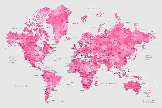 550x367 Pink And Grey Watercolor World Map Posters By Blursbyai Redbubble